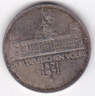 Allemagne 5 Mark 1971 G (KARLSRUHE), 100 Ans Du Deuxième Reich, En Argent, KM# 128 - 5 Marchi