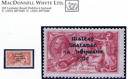 Ireland 1922 Thom Rialtas 4-line Ovpt In Blue-black On 5s Rose-red Fresh And Fine Mint Unmounted - Neufs