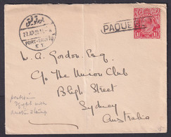 Australia 1929 KGV Tied By PAQUEBOT With Port Taufiq Egypt On To Sydney - Premiers Vols