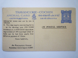 22 - M 4165  TRAVANCORE - COCHIN  :  ENTIER POSTAL  NEUF   XXX - Travancore