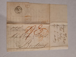 Lettre GRANDE BRETAGNE GLASGOW Pour BORDEAUX 1847 Marque Prépaye CACHETS ROUGE  Entrée Taxe - ...-1840 Precursores