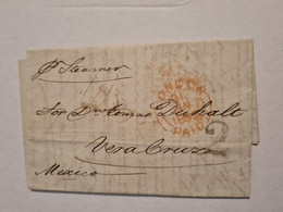 Lettre GRANDE BRETAGNE LONDON LONDRES 1852 POUR VERA CRUZ  MEXICO Taxe Et Cachet Rouge - ...-1840 Precursores