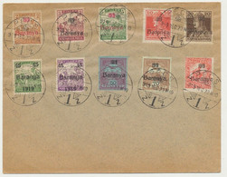 Hungary Serbia Baranya 1919 December - 10 Stamps Cancelled On Cover At Pecs, Turul, Karl, Harvesters, War Relief - Emissioni Locali