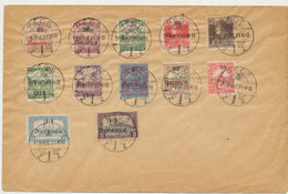 Hungary Serbia Baranya 1919 December - 12 Stamps Cancelled On Cover At Pecs, Turul, Karl, Harvesters, Parliament - Local Post Stamps