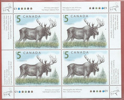 Canada # 1693 Full Pane Of 4 MNH - Wildlife Defiitives - Moose - Feuilles Complètes Et Multiples