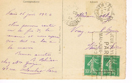 MARQUE POSTALE - JEUX OLYMPIQUES 1924 - PLACE CHOPIN - 17-06-1924- Affranchissement 20 C -Semeuse 10 C X 2  - - Zomer 1924: Parijs