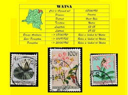 (°) BELGIAN CONGO / CONGO BELGE =  WATSA CANCELATION STUDY 5 STAMPS TROPICAL FLOWERS COB 315 + 323 + 307 [G] - Variétés Et Curiosités