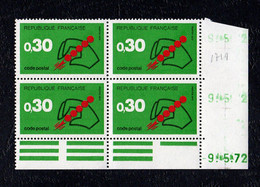 CODE POSTAL 0,30 N° 1719 - Bloc De 4 COIN DATE - NEUF SANS CHARNIERE - 1970-1979