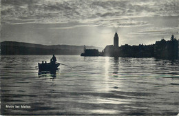 Switzerland Postcard Motiv Bei Meilen Rowboat Clocktower 1951 - Meilen