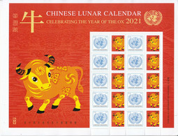 2021 United Nations New York Year Of The Ox Miniature Sheet Of 10 MNH @ BELOW FACE VALUE - Ongebruikt