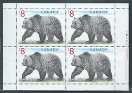 Canada # 1694 Full Pane Of 4 MNH With Inscription - Wildlife Defiitives - Grizzly Bear - Full Sheets & Multiples