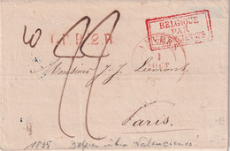 1835 LETTRE MARQUE ENTREE BELGIQUE PAR VALENCIENNES - Entry Postmarks