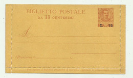 BIGLIETTO POSTALE DA 15 CENTESIMI SOVRASTAMPATO  - INTERO POSTALE - Postwaardestukken