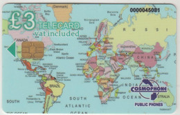 CYPRUS - World Map/Map Of Cyprus (Blue, Green Arrow), Cosmophone Telecard 3£, CN On Right Top, Used - Zypern