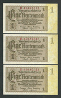 GERMANY 1 Mark, Marks A UNC /q FDS 3 Consecutive RENTENMARK 30-01-1937 Rare !!! - 1 Rentenmark