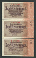 GERMANY 2 Mark, Marks A UNC /q FDS 3 Consecutive RENTENMARK 30-01-1937 Rare !!! - 2 Rentenmark