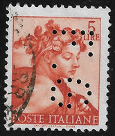 PERFIN ITALIA REPUBBLICA - 1961: MICHELANGIOLESCA - Valore Usato Da Lire 5  (PERFIN) - In Ottime Condizioni. - Perforés