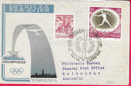 POLONIA - VOLO SPECIALE DA VARSAVIA A MELBOURNE *4.XI.1956* SU BUSTA SPECIALE RACCOMANDATA - Ete 1956: Melbourne