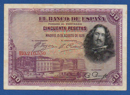 SPAIN - P. 75b – 50 PESETAS 1928 AVF, Serie B0,210,530 - 50 Pesetas