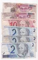 Brésil, 2 Reais 2003 (3 Billets) – 10 Reais 1994 - 500 Cruzeiros Reais ( 500.000 500000 Cruzeiros) 1993 – 2 Billets - Brésil