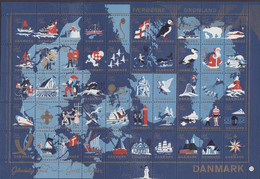 Denmark Christmas Seal Full Sheet 1959 3-Sided Perf. Sheet MNH** - Volledige & Onvolledige Vellen