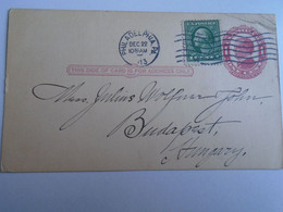 D191558 Uprated  Postal Stationery -cancel  Philadelphia 1913 -W.T. TILDEN  Hair And Woll M. - To J. Wolfner Budapest - Sonstige & Ohne Zuordnung