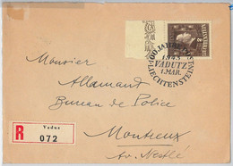 46432 - LIECHTENSTEIN - POSTAL HISTORY - REGISTERED COVER To FRANCE 1945 - Andere & Zonder Classificatie