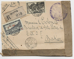 GUINEE 2FR50 MIXTE AOF 1FR50 SENEGAL LETTRE REC AVION KINDIA 2 JUIL 1945 TO SENEGAL CENSURE - Lettres & Documents