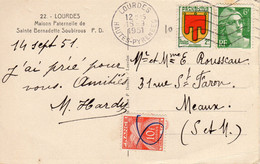 Taxe 10f - Lourdes 1951 - 1859-1959 Cartas & Documentos