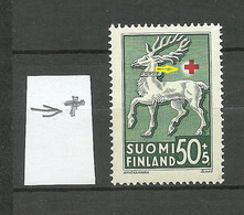 FINLAND FINNLAND 1942 Michel 254 MNH Error Variety Abart = Shifted Red Print (cross) - Varietà E Curiosità