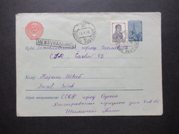 Russland UdSSR Ukraine 1956 Ganzsachen Umschlag Mit Zusatzfrankatur In Die CSR Gesendet Stempel Odessa Postamt - Storia Postale