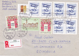 FOLKLORE ART, MACHINE CABINET, CASTLE, PLANE STAMPS ON REGISTERED COVER, 1996, HUNGARY - Brieven En Documenten