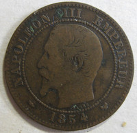 2 Centimes 1854 W Lille , Napoleon III , En Bronze , Gad# 103 - 2 Centimes