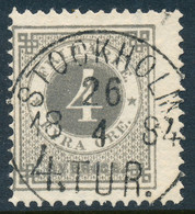 Sweden Suède Sverige 1877: Facit 29e, 4ö Deep Grey Ringtyp P13, Fine Used, LYX Cancel (DCSV00359) - 1872-1891 Ringtyp