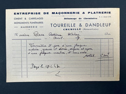 Facture Ancienne Entreprise De Maçonnerie Et Plâtrerie TOUREILLE ET DANDLEUF Chemillé En Anjou 1947 - 1900 – 1949