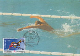 Carte  Maximum  1er  Jour   ESPAGNE   Natation   Série  Préolympique    JEUX  OLYMPIQUES  BARCELONE  1990 - Zwemmen