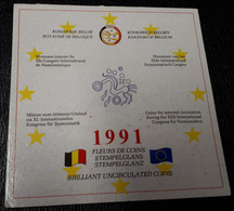 ! PROMO 60€ ! BELGIQUE RARE SET FDC 1991 AVEC 1 2 5 ET 10 ECU DU XI EME CONGRES INTERNATIONAL DE NUMISMATIQUE ! LIRE ! - Ecu