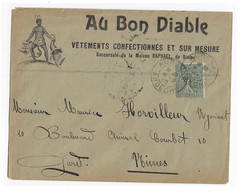 AUBENAS Ardèche Lettre 1903 Entête Illustré Au BON DIABLE 15c Semeuse Lignée Yv 130 PIQUAGE DECALE Légèrement A CHEVAL - 1903-60 Semeuse Lignée