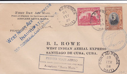 PRIMER VIAJE AERO / CUBA, HAITI, SANTO DOMINGO, PUERTO RICO / AEROPLANO SANTA  MARIA" SIGNED BY PILOT "B.L.ROW" - Poste Aérienne