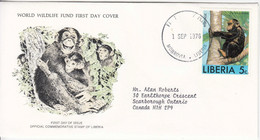 1976 Liberia Chimpanzees Primates Monkeys  Addressed WWF First Day Cover - Chimpanzés