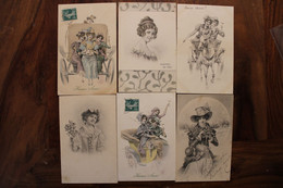 AK 1900's Lot De 6 CPA Femmes élégantes Heureuse Année Illustrateur M M VIENNE Litho Voyagées - Vienne