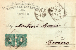 ROVIGO - PASQUALE ZERBETTO - CARTOLINA COMMERCIALE SPEDITA NEL 1899 ROVIGO MARTINI E ROSSI TORINO - Publicité