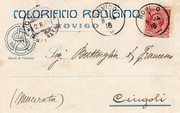 ROVIGO - COLORIFICIO RODIGINO - CARTOLINA COMMERCIALE SPEDITA NEL 1914 ROVIGO CINGOLI - Publicité