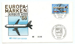 Enveloppe Thème Aviation.Airbus A320 First Day Cover N° 4048.Europa-Marken.Bonn 1.1988-erstausgabe.05 05 1988. - Stationery