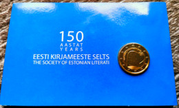 ESTONIE 2022 - COINCARD  2 EUROS COMMEMORATIVE - 150 ANS SOCIETE LITERRAIRE  - PLAQUE OR VERGOLDET - Estonie