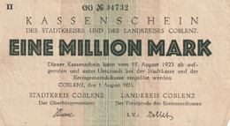 Billet De Nécessité Allemand -1000000 Mark 1923 STADT COBLENZ - 1 Mio. Mark