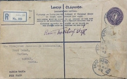 IRELAND 1945,REGISTER STATIONERY COVER USED TO INDIA,DROICHEAD NA DOTRA, GRANT ROAD BOMBAY CITY CANCEL. - Covers & Documents