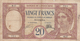 New Caledonia #37a 20 Francs Banque De L'Indochine Banknote - Nouméa (New Caledonia 1873-1985)