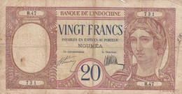 New Caledonia #37a 20 Francs Banque De L'Indochine Banknote - Numea (Nueva Caledonia 1873-1985)