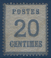 FRANCE Alsace Lorraine Occupation N°5* 20c Bleu Tres Frais Signé Calves - Unused Stamps